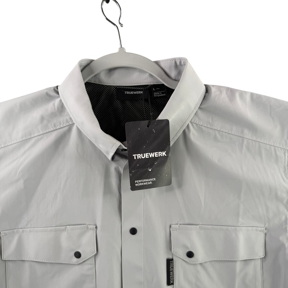 Truewerk Cloud SS Shirt Men Large Wolf Grey Performance Workwear Snap Front NEW